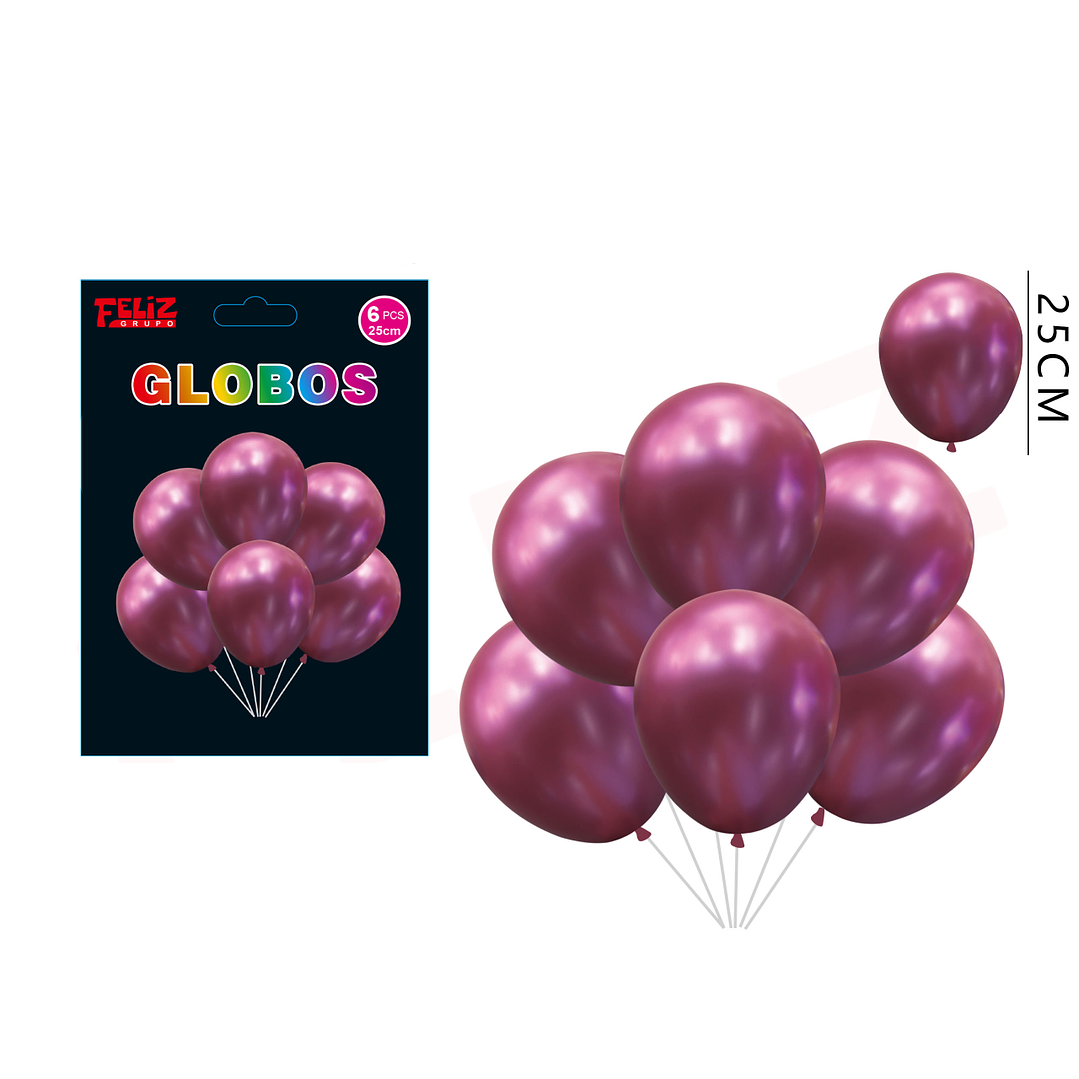 Set Globos Fucsia Cromado 6pcs 1
