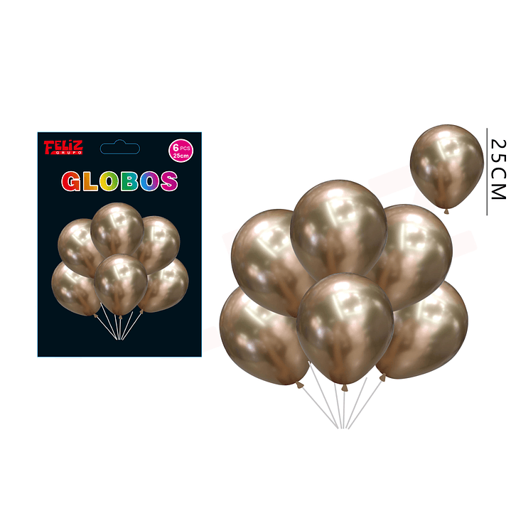 Set Globos Dorado Cromado 6pcs 1