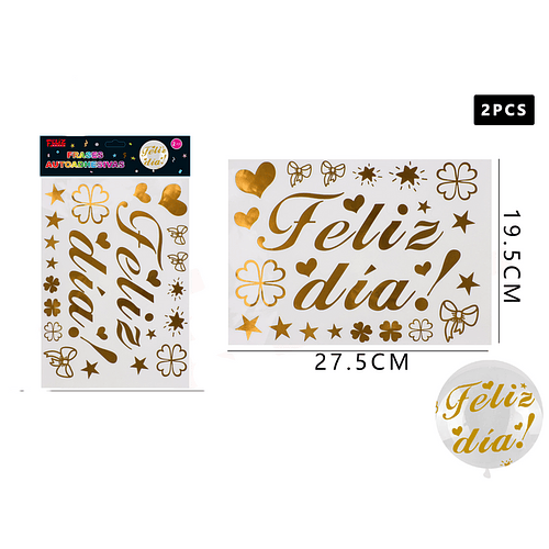 Sticker para Globos Feliz Día Dorado 19.5*27.5 cm