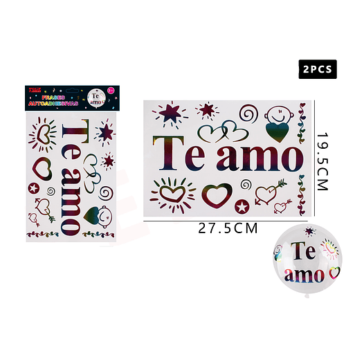 Sticker Para Globos Te Amo Multicolor, 19.5*27.5 cm
