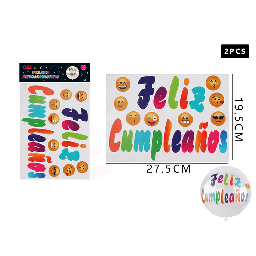Sticker Para Globos Feliz Cumpleaños con Emoji