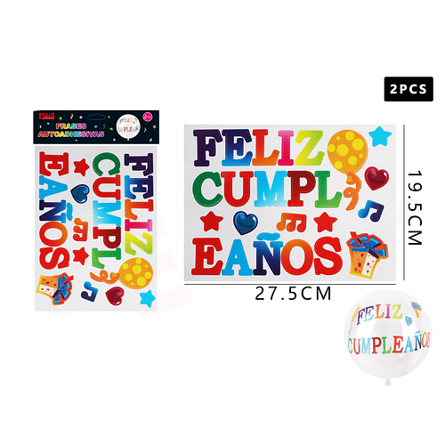 Sticker Para Globos Feliz Cumpleaños Multicolor 19.5*27.5 cm