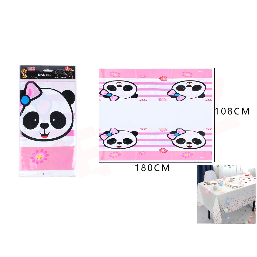 Mantel Plástico Rosado Diseño Panda 108*180cm 1
