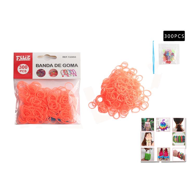 Bandas de Goma para Pulseras Naranjo 300pcs 1