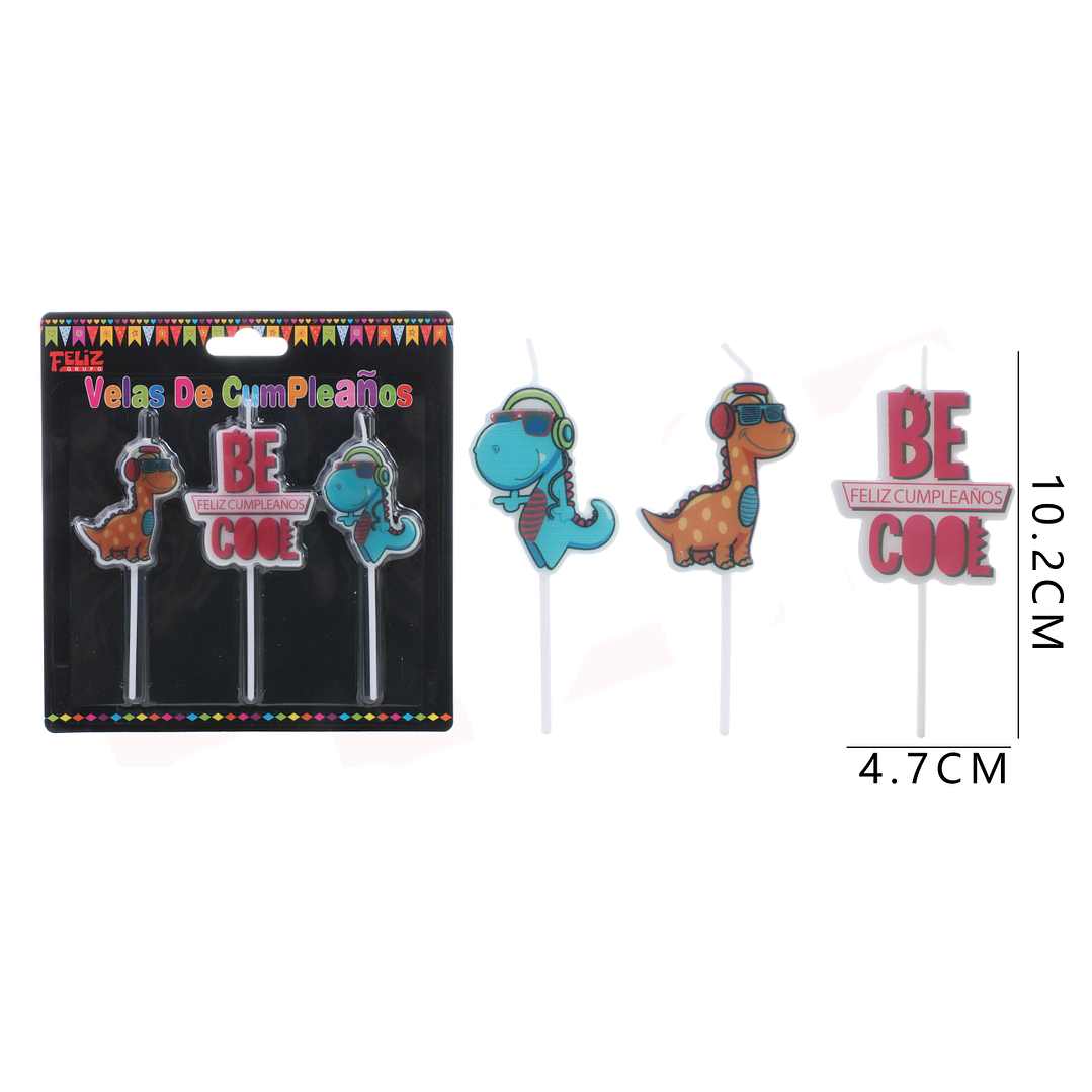 Velas de Cumpleanos Dinosaurios 3pcs 1