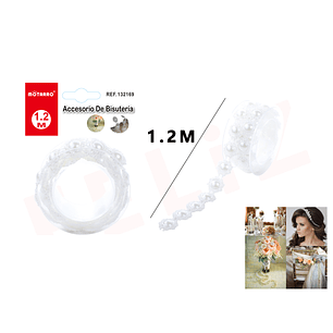 Cinta de Bisuteria Blanco con perlas 1.2 M