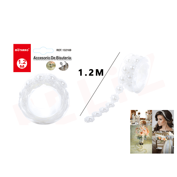 Cinta de Bisuteria Blanco con perlas 1.2 M 1