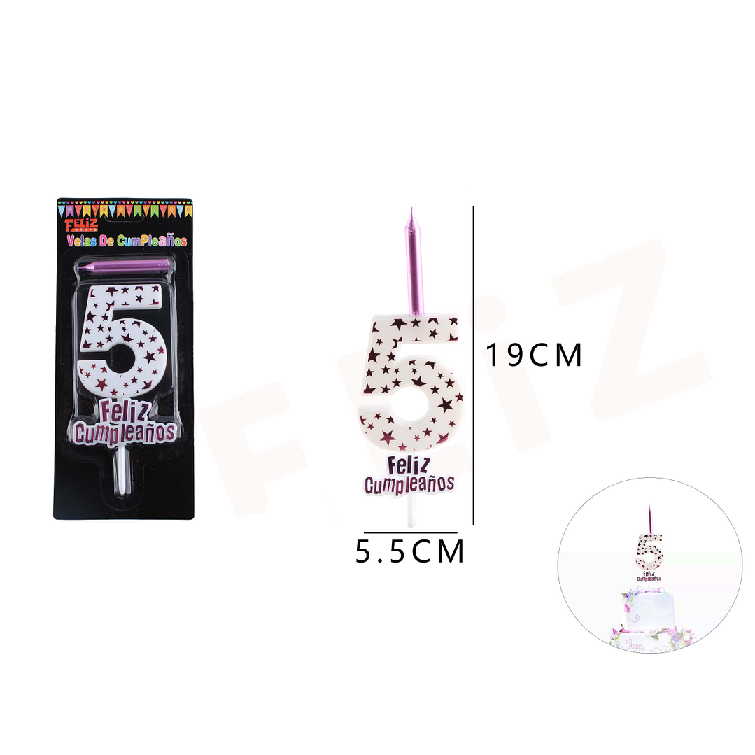 Velas de Numeros 5 Rosado 1