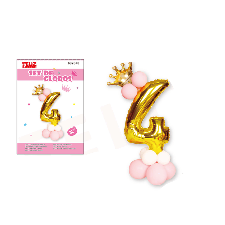 Globo Número 4 Dorado con Rosa 1