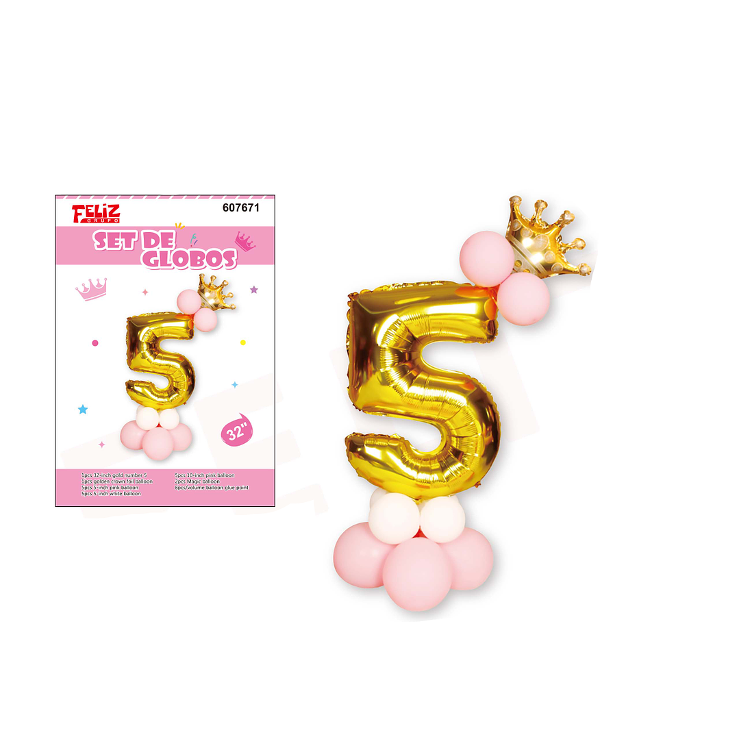 Globo Número 5 Dorado con Rosa 1