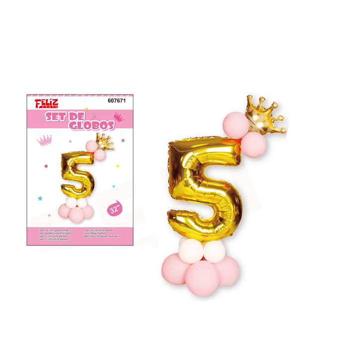 Globo Número 5 Dorado con Rosa 1