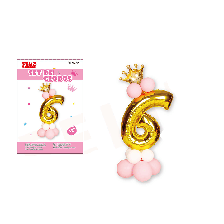 Globo Número 6 Dorado con Rosa 1