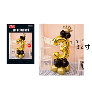 Globo Número 3 Dorado con Negro