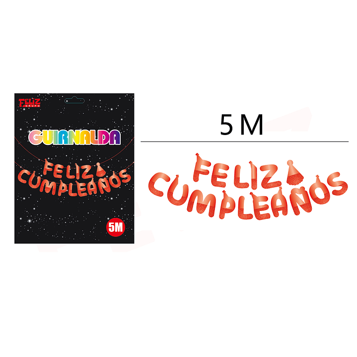 Guirnalda Feliz Cumpleaños color Rojo 5M 1