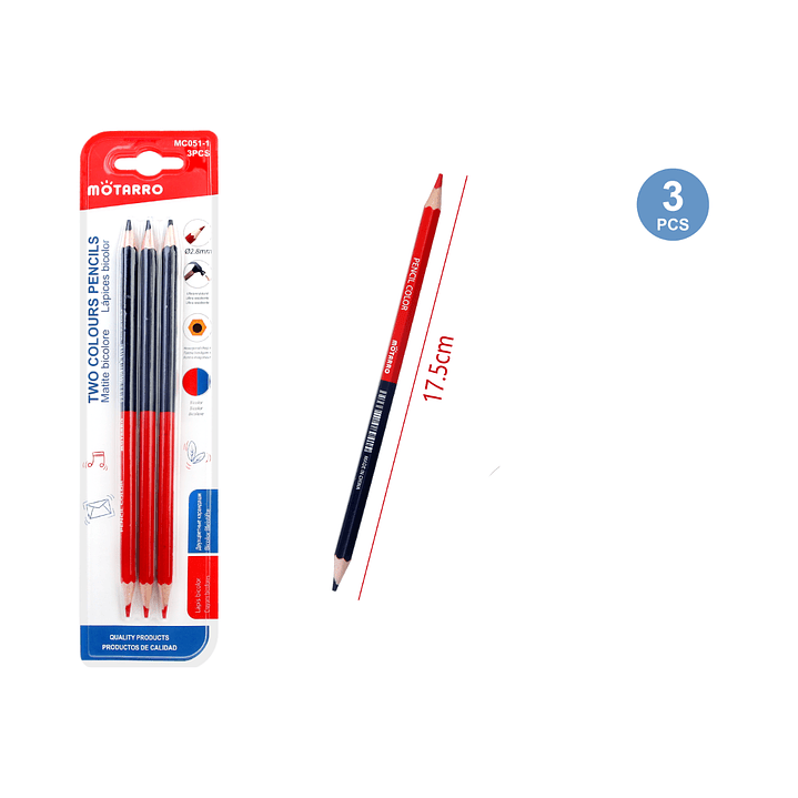 Lapiz Bicolor Rojo y Azul 3 pcs 1