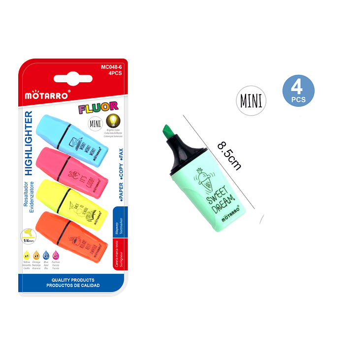 Destacador Mini Fluor 4 Colores 1