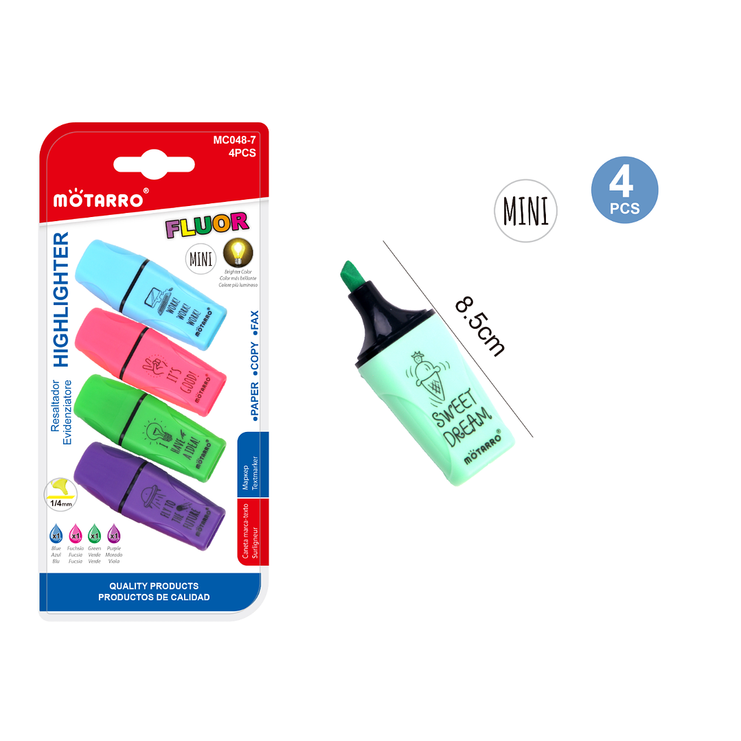 Destacador 4 colores pack mini fluor 1