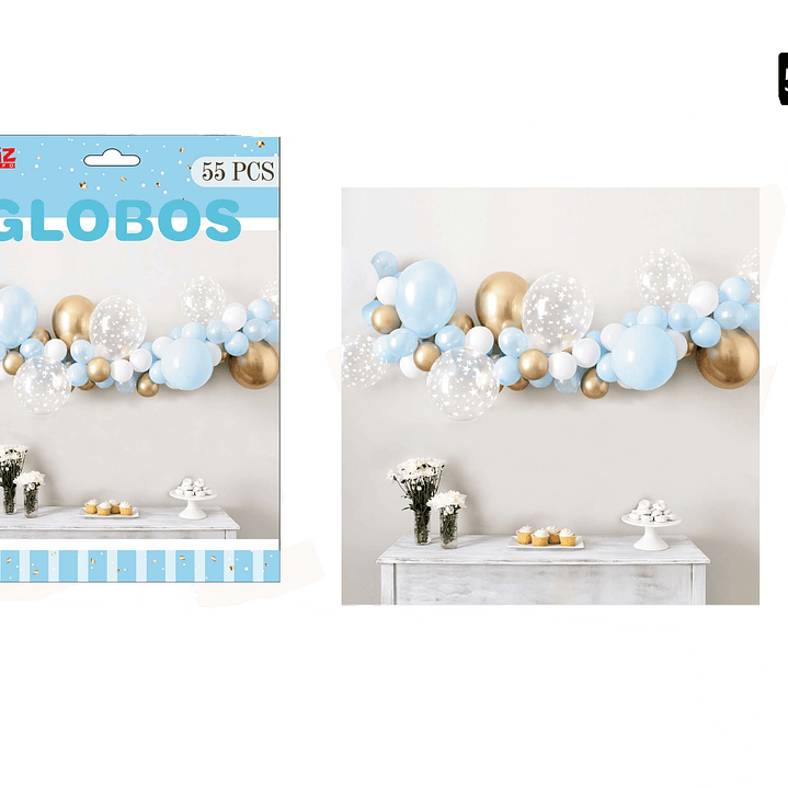 Set Globos Celeste y Dorado 55 pcs 1