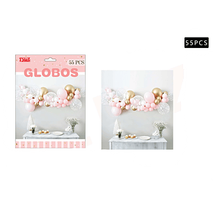 Set Globos Rosado y Dorado 55 pcs
