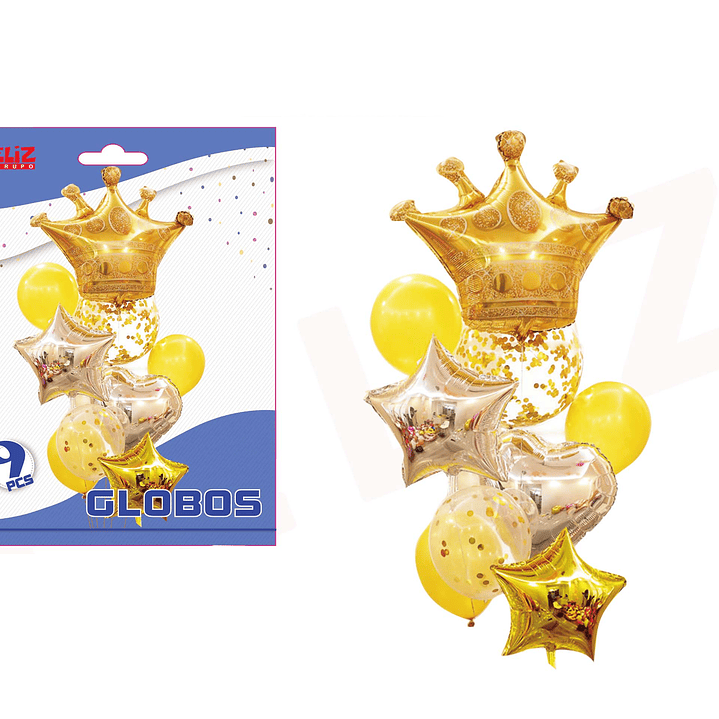 Set Globos Corona y Estrellas 9pcs 1