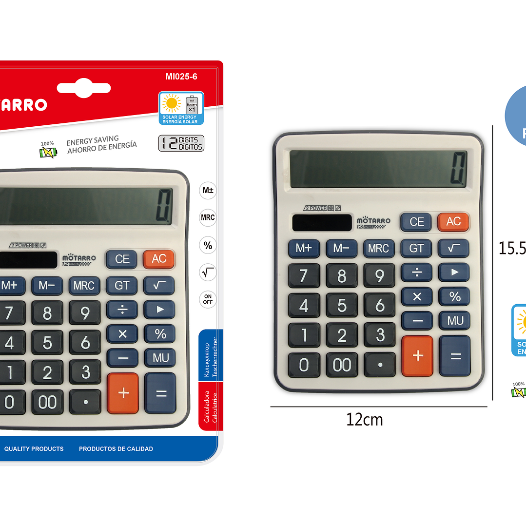 Calculadora Solar 12 Digitos 12x15.5cm 1