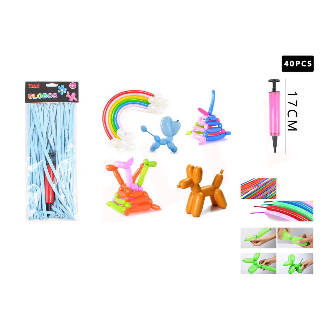 Set Globos Largo Celeste con Inflador 40 pcs 1