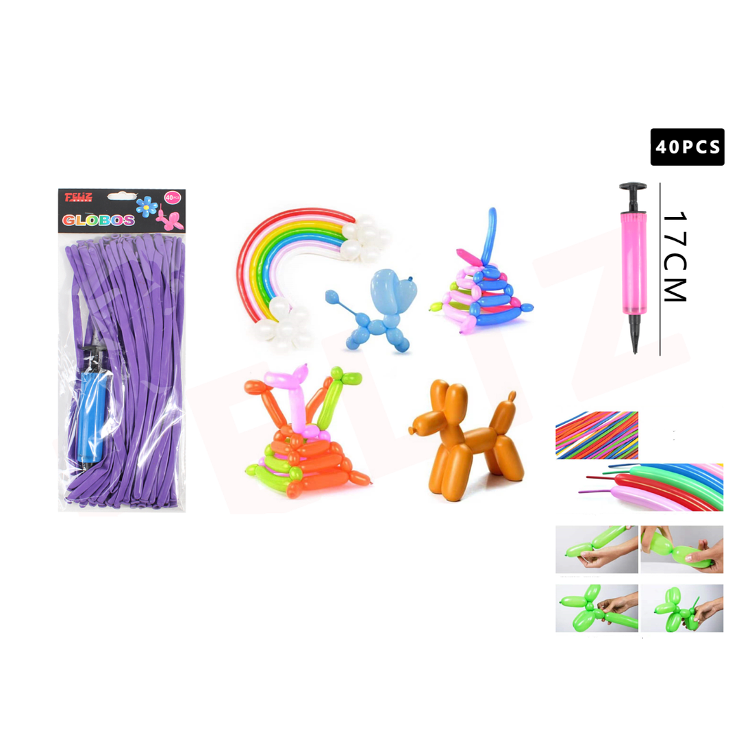 Set Globos Largo Morado con Inflador 10 pcs 1