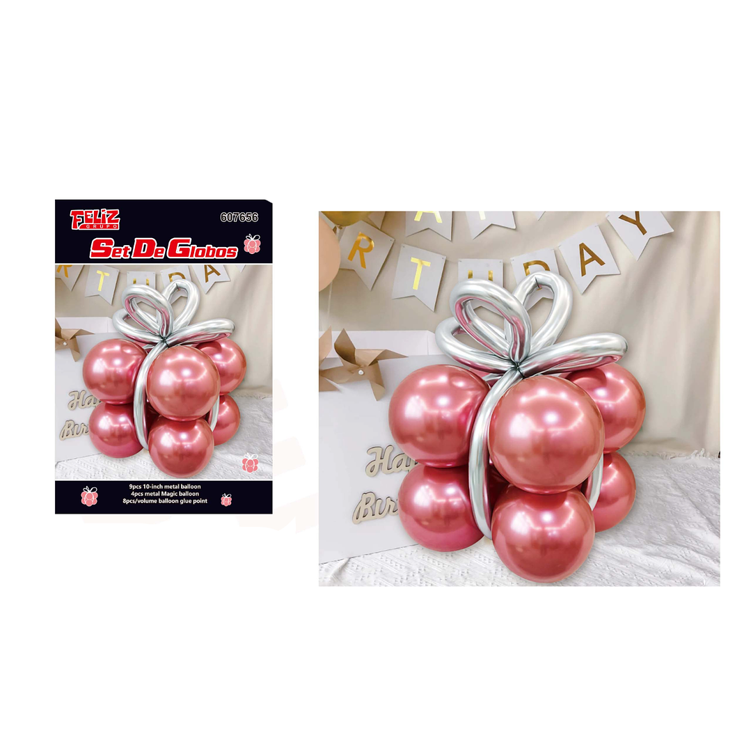 Set Globos Forma Regalo Oro Rosa 1