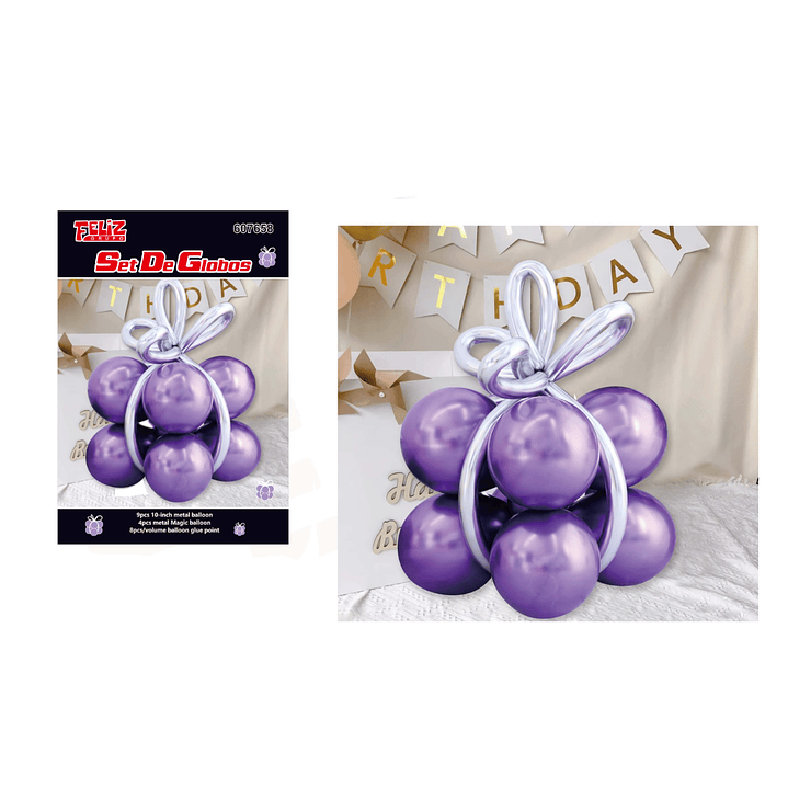 Set Globos Forma Regalo Morado 1
