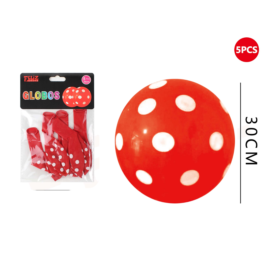 Globos Rojo Con Puntos Blancos 5pcs 1