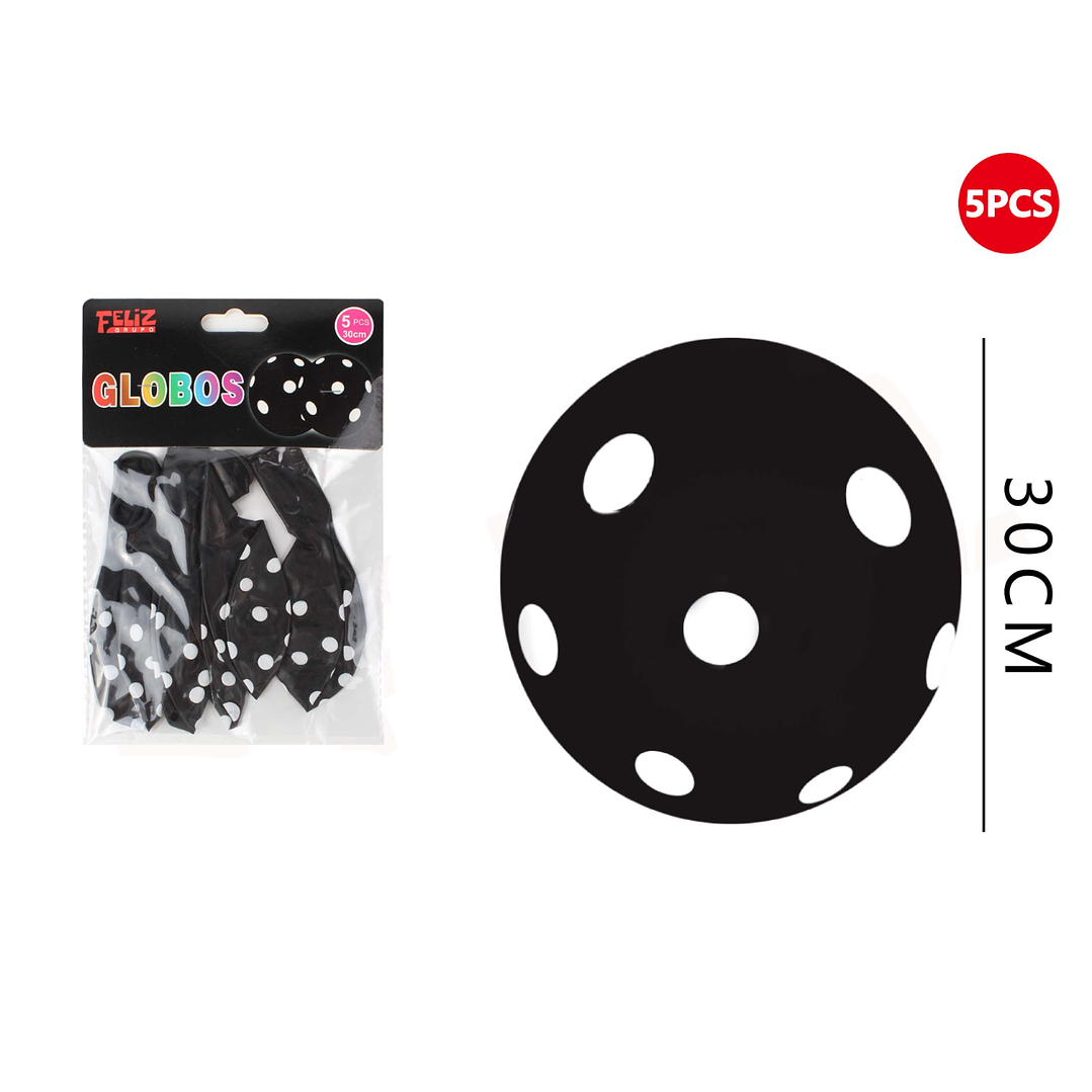 Globos Negro Con Puntos Blancos 5pcs 1
