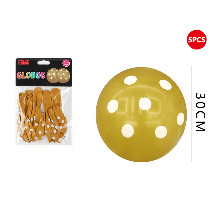 Globos Dorado Con Puntos Blancos 5pcs 1