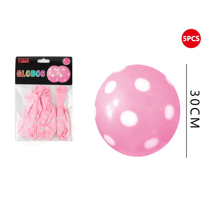 Globos Rosado Con Puntos Blancos 5pcs 1