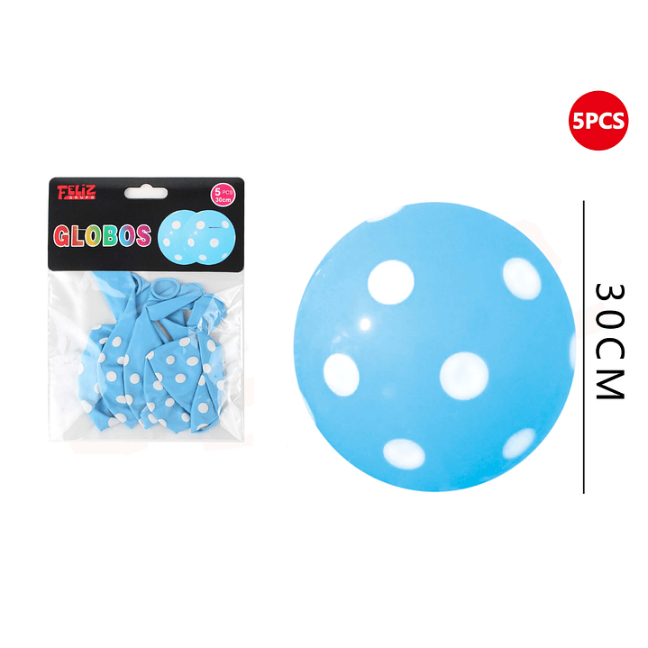 Globos Celeste Con Puntos Blancos 5pcs 1