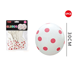 Globos Blanco Con Puntos Rojos 5pcs