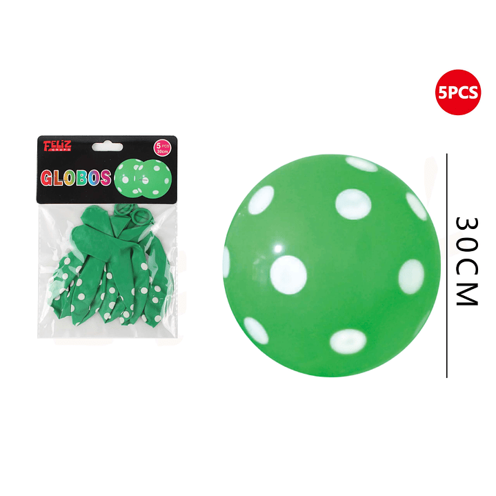 Globos Verde Con Puntos Blancos 5pcs 1