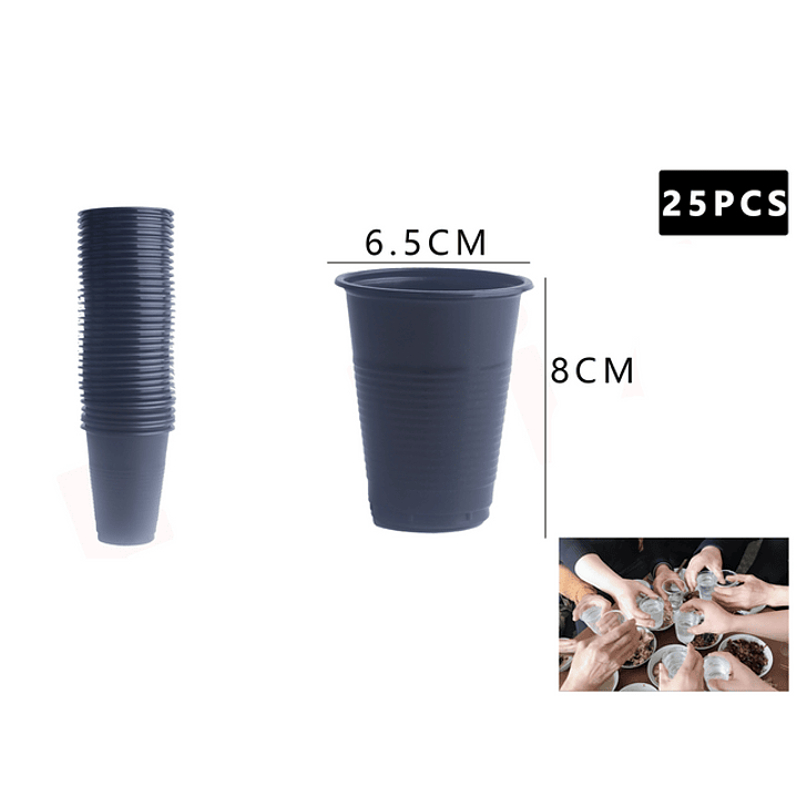 Vasos Plásticos Negro 200ML 25pcs 1