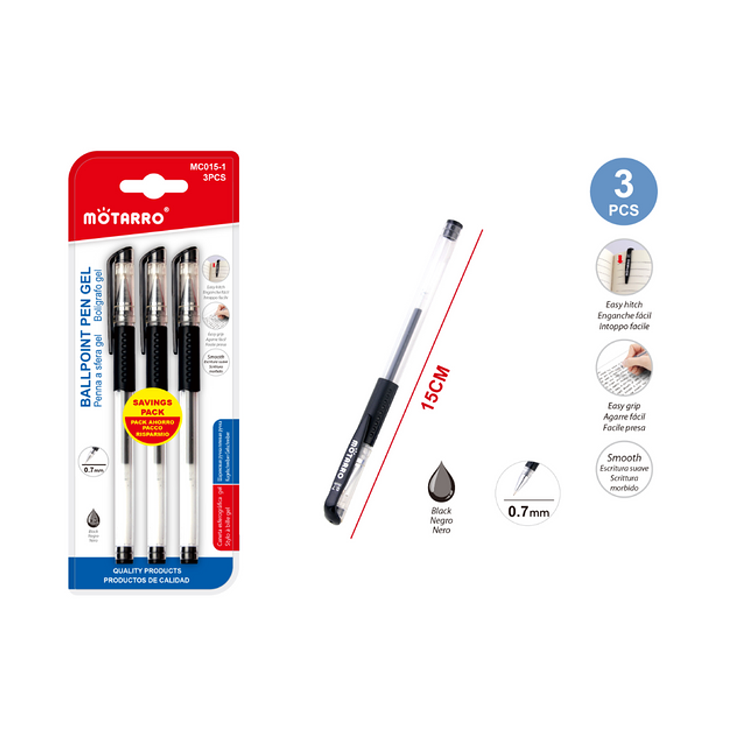 Set de Bolígrafos Gel Negro 3pcs 1
