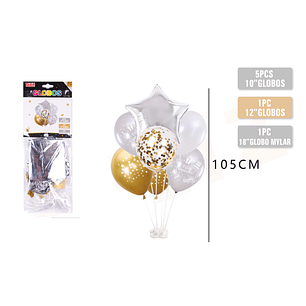 Set Globos Variados Con Estrella Plateada 7 pcs