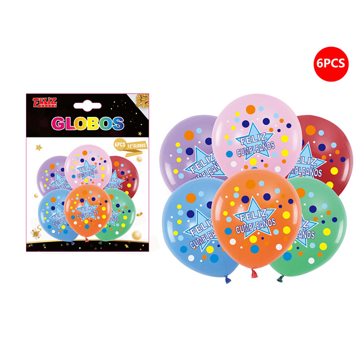 Set Globos Feliz Cumpleaños puntos 6 pcs 1