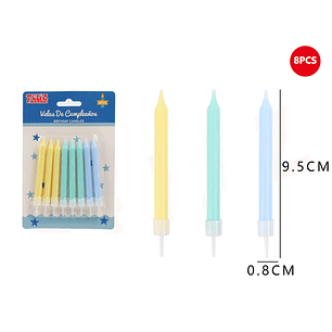 Velas de Cumpleaños 3 colores 8pcs