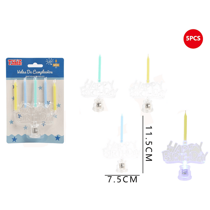 Velas de Cumpleaños Multicolor con Luz 5pcs 1