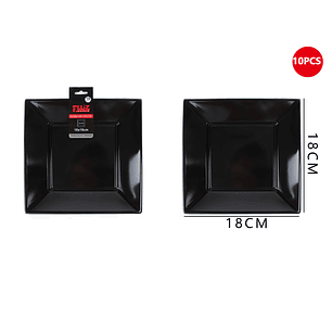 Plato Plástico Cuadrado Negro 18cm