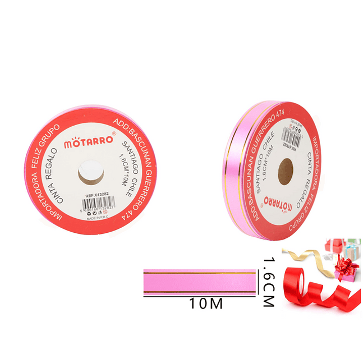 Cinta Regalo Rosado Con Línea Dorada 1.6Cm*10M 1
