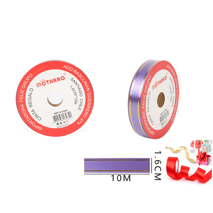 Cinta Regalo Morado Con Línea Dorada 1.6Cm*10M 1