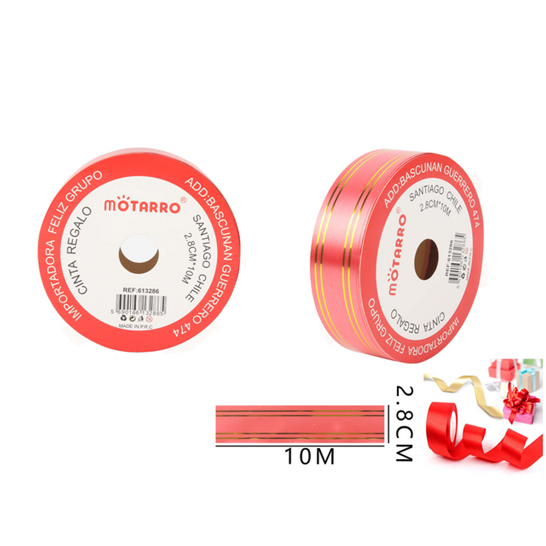 Cinta Regalo Rojo Con Línea Dorada 2.8Cmx10M 1