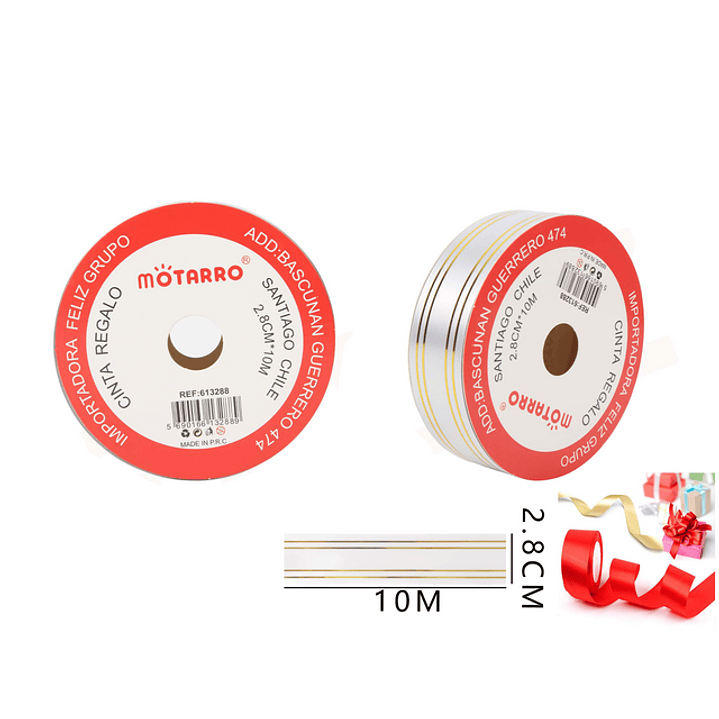 Cinta Regalo Plateado Con Línea Dorada 2.8Cmx10M 1