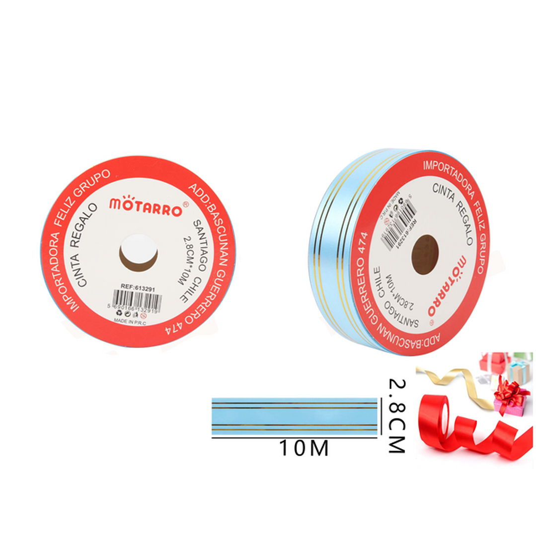 Cinta Regalo Celeste Con Línea Dorada 2.8Cm*10M 1