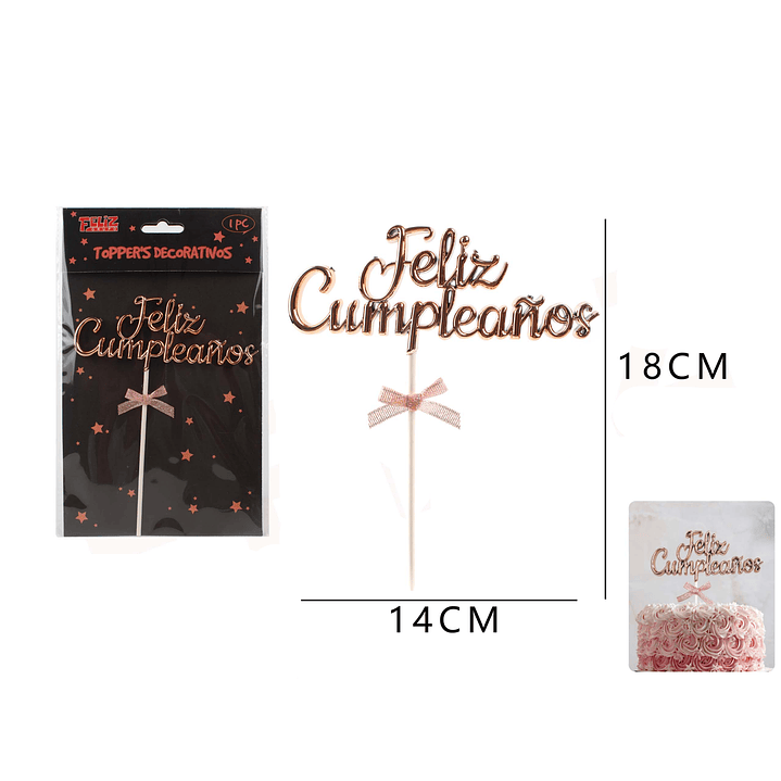 Toppers Decorativos Feliz Cumpleaños Oro Rosa 1 Pc 1
