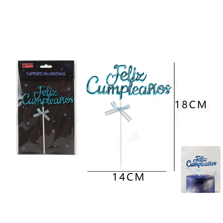 Toppers Decorativos Feliz Cumpleaños Celeste 1 Pc 1